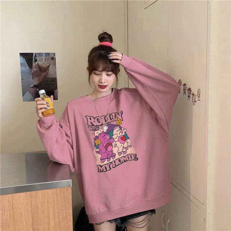 Áo hoodie cổ tròn dáng rộng phong cách retro hàn quốc dành cho nữ