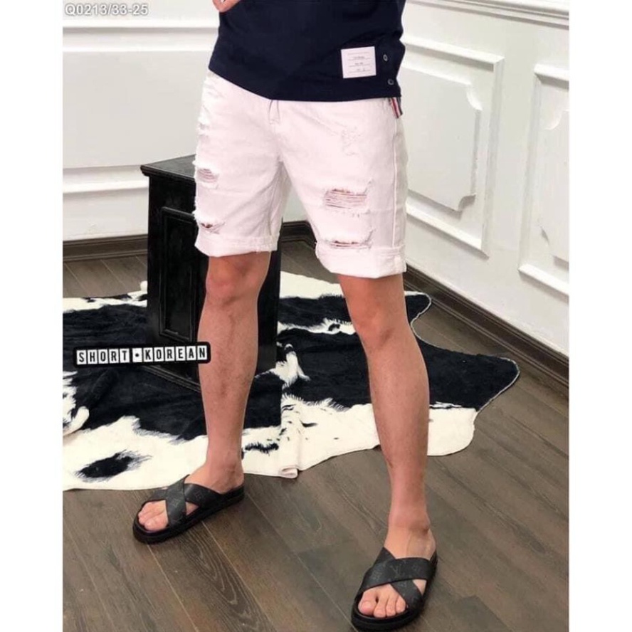 Quần bò ngố nam rách hai màu đen trắng,chất co giãn nhẹ có đủ sz 40-85kg,quần short nam phong cách cá tính
