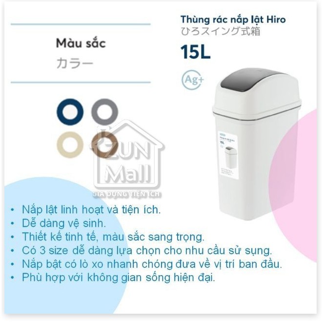 Thùng Rác Nhựa Cao Cấp Nắp Lật 15 Lít Inochi Nhật Bản - Phù Hợp Với Không Gian Sống Hiện Đại