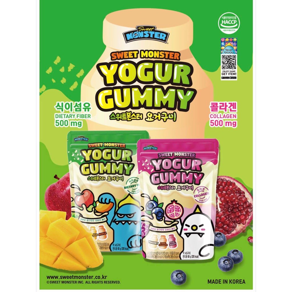 Kẹo Gummy sữa chua bổ sung chất xơ và colagen Sweet Monster