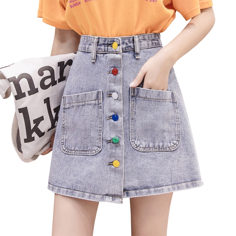 Jiashucheng Chân Váy Denim Lưng Cao Phong Cách Hong Kong Thời Trang Mới Cho Nữ