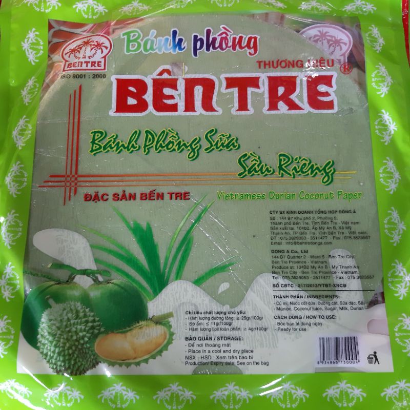 Bánh phồng sữa sầu riêng, lá dứa sầu riêng 400g