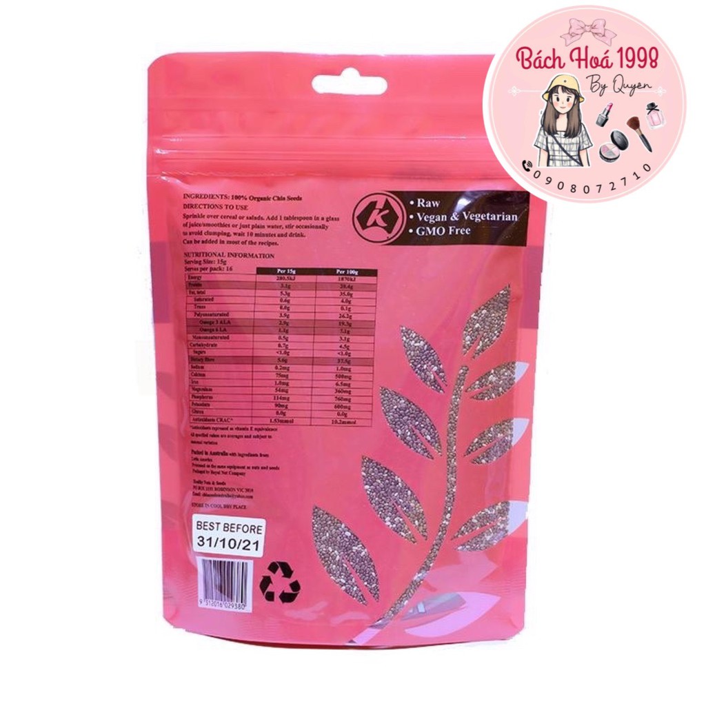 [LOẠI TÚI NHỎ] Hạt chia Úc hữu cơ Healthy Food Organic Chia Seed Orange Bag 250g