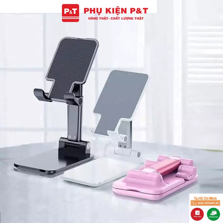 Giá đỡ điện thoại máy tính bảng gấp gọn đen trắng, livestream, học online, để bàn quay phim ghi hình đa năng