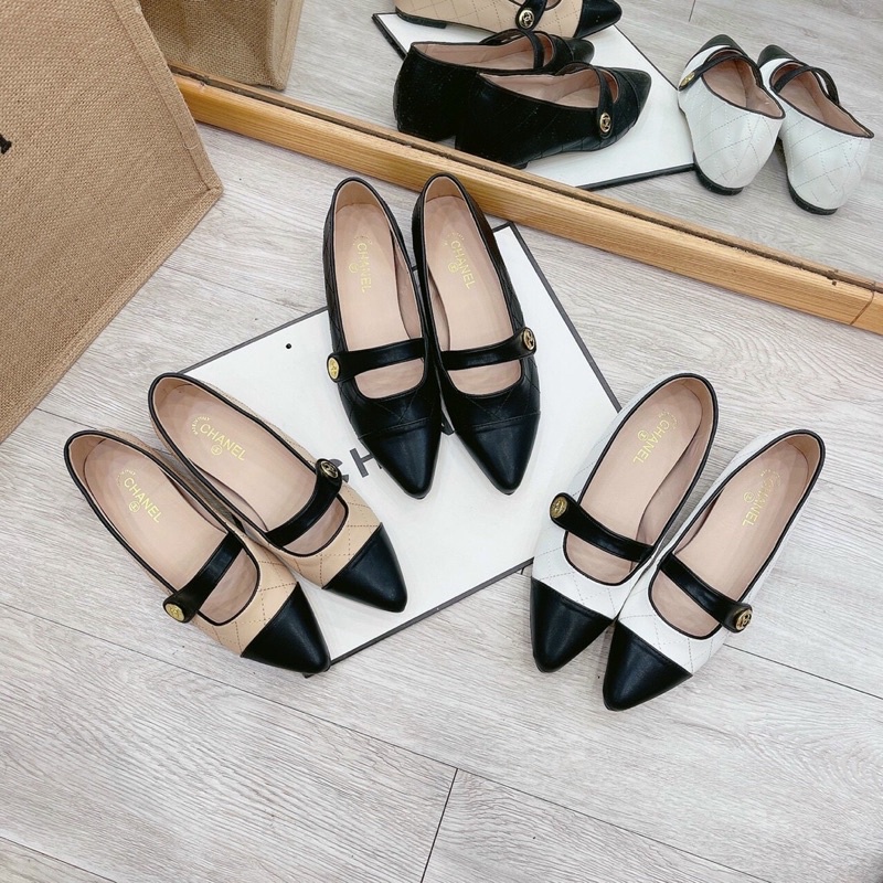 Giầy Bệt chanel trần chỉ về đủ sz 3 màu đen - kem - trắng