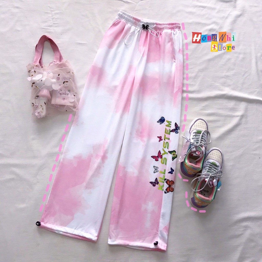 Quần Jogger 3D Ulzzang Unisex Jogger Loang Màu Dây Rút In Phản Quang Màu Hồng - MM