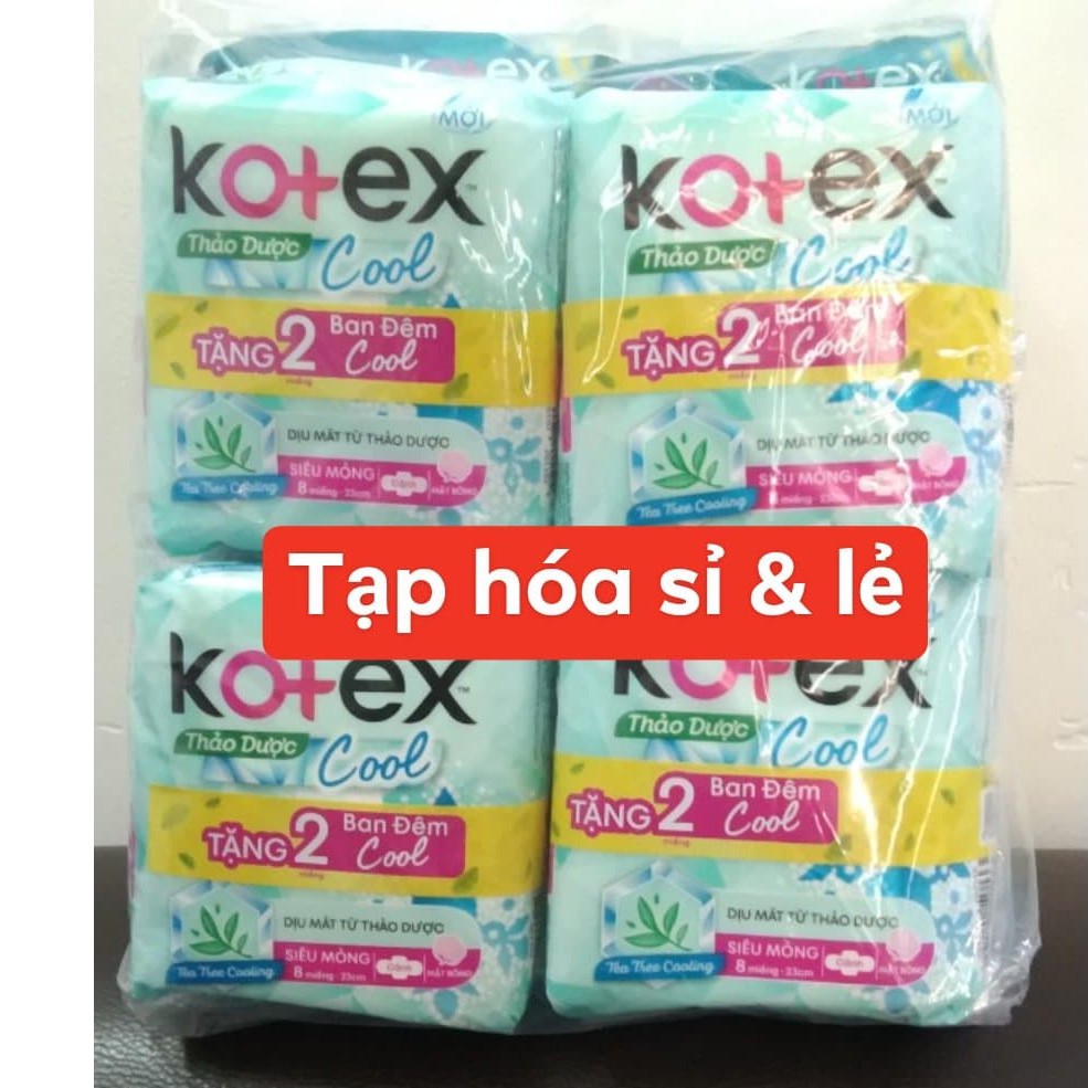8 gói Băng vệ sinh Kotex thảo dược max cool siêu mỏng cánh gói 8 miếng tặng