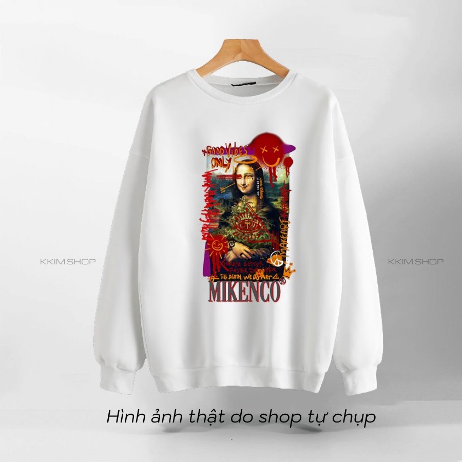 Áo Nỉ SWEATER MIKENCO MONA LISA AR TECHNOLOGY, Áo Nỉ Dài Tay Form Rộng Oversize Unisex Nam Nữ, Chất Nỉ dày dặn cao cấp