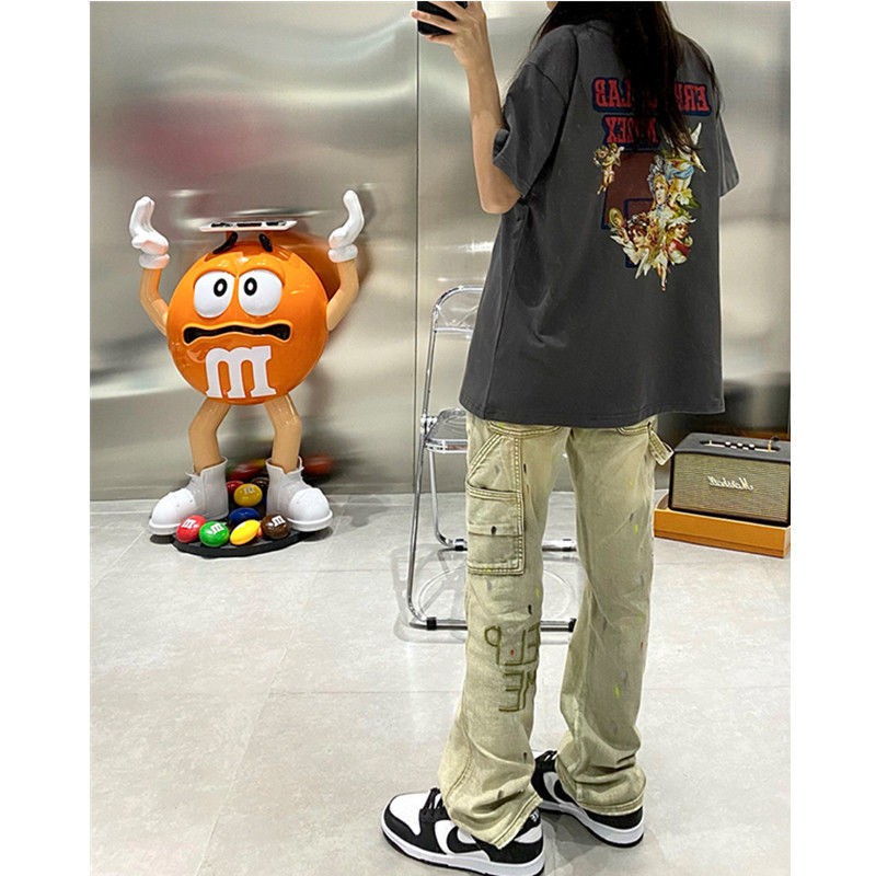 Quần jean unisex phối màu độc lạ phong cách đường phố | BigBuy360 - bigbuy360.vn