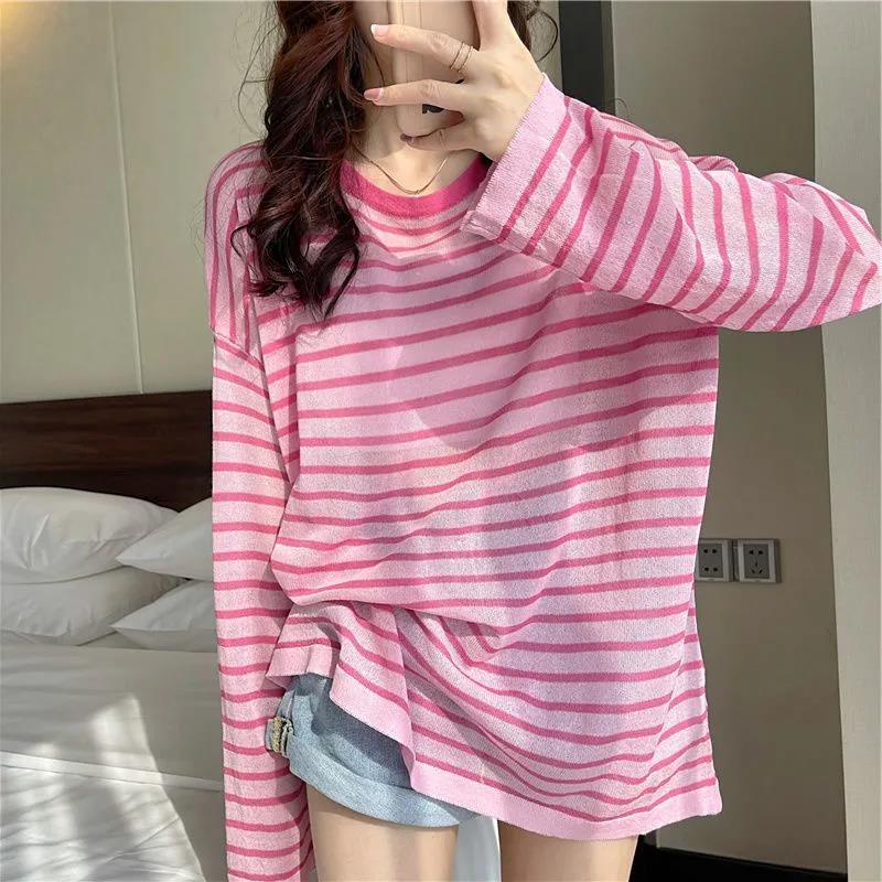 Áo Thun Tay Dài Cổ Tròn Dáng Rộng Thoải Mái Họa Tiết Kẻ Sọc áo phông nữ JL-TX-31