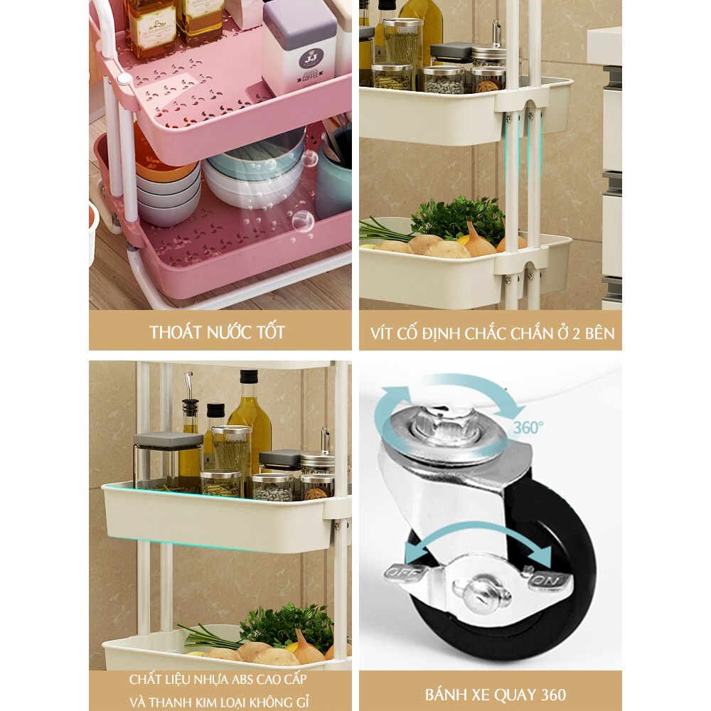 Kệ Bỉm Sữa Trắng 3 Tầng Loại Tốt Lắp Ráp Xe Đẩy Đồ Phòng Khách Phòng Bếp Chắc Chắn Loại 1