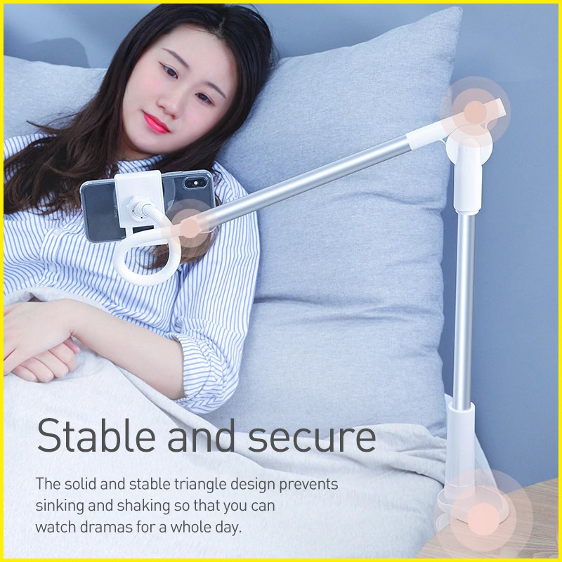 Đế kẹp điện thoại Baseus với cánh tay dài linh hoạt giữ điện thoại từ 4 inch đến 6.5 inch trên bàn , đầu giường