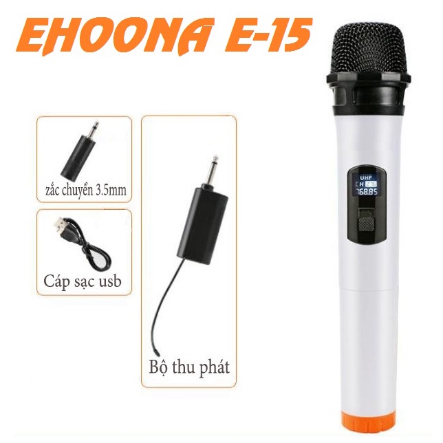 Micro không dây UHF EHOONA E-15 dành cho đầu karaoke cần thêm micro hoặc loa kẹo kéo
