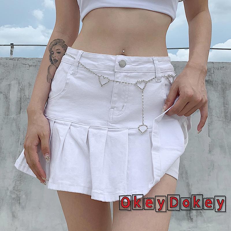 OKDK-y2k Women Fashion Pocket Solid Color Skirt Ladies Stylish Denim Skirt for Shopping Daily Wear