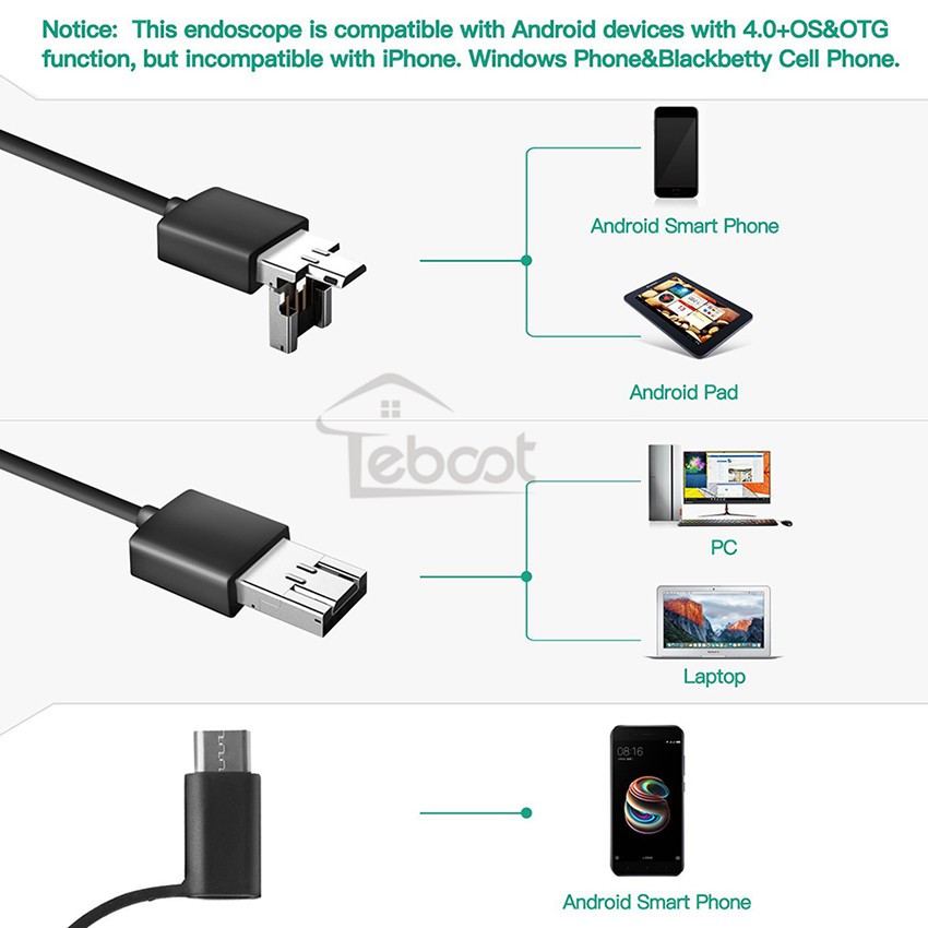 TeBoot (Hàng Mới Về) Máy Soi Vệ Sinh Tai Cổng Usb 3 Trong 1 Chống Nước Ip67 Có 6 Đèn Led