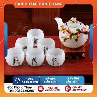 Bộ ấm trà đá quý bạch ngọc Onyx Góc Phong Thủy Gemstones