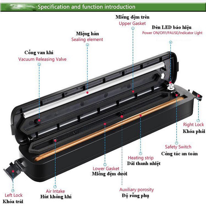 Máy hút chân không thực phẩm kiêm hàn miệng túi Vacuum Sealer thế hệ mới 2021- mẫu máy hút chân không gia đình cực tốt