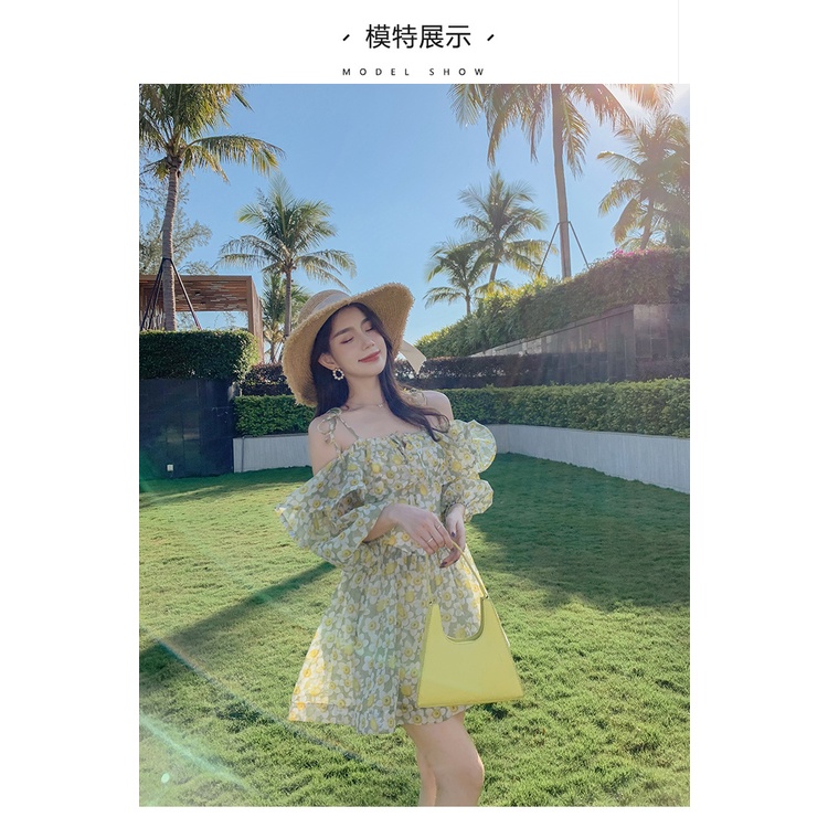 ĐẦM HOA TRỄ VAI HÒA MINZY ĐI BIỂN PHONG CÁCH TIỂU THƯ SANG CHẢNH HÀNG QUẢNG CHÂU CHẤT LIỆU PHOM DÁNG Y HÌNH