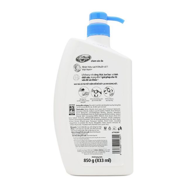 Sữa tắm Lifebuoy Mát lạnh sảng khoái với bạc hà 850g