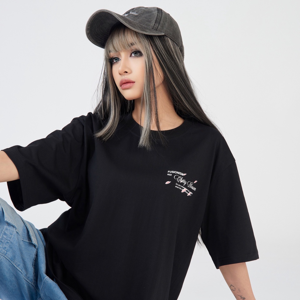 Áo thun in hình Sakura Fusionism - Màu Trắng Đen - Unisex - Form Oversize