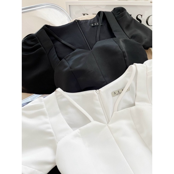 HÀNG THIẾT KẾ CAO CẤP Áo Peplum cổ vuông dây chéo cố sang chảnh cuốn hút tôn dáng Sun Fashion