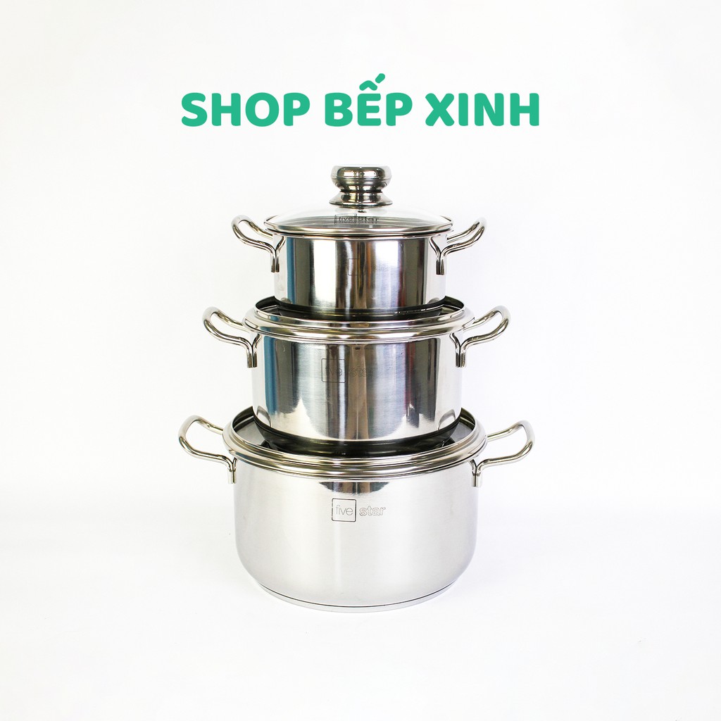 Bộ nồi Fivestar inox 430 nắp kính 3 đáy dùng được mọi bếp - nồi inox bếp từ cao cấp