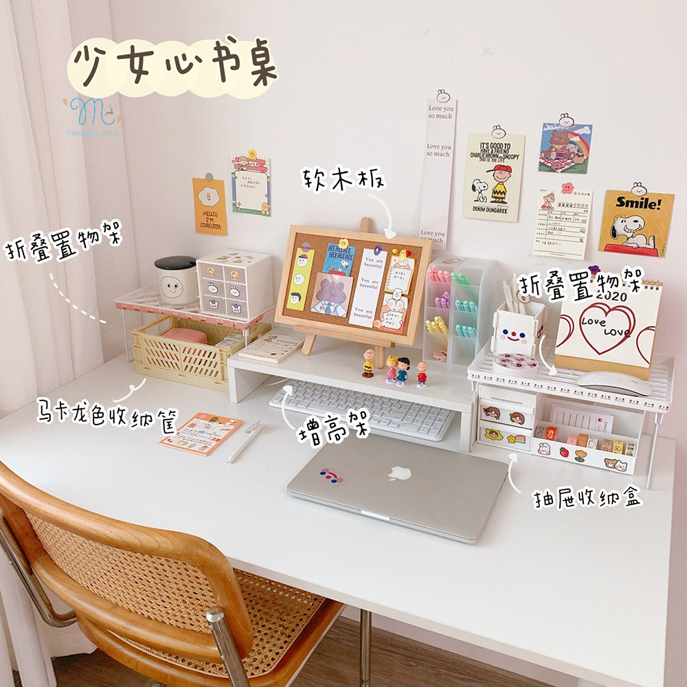 Kệ 2 tầng trang trí , kệ decor bàn học bằng nhựa màu trắng, xếp gọn được