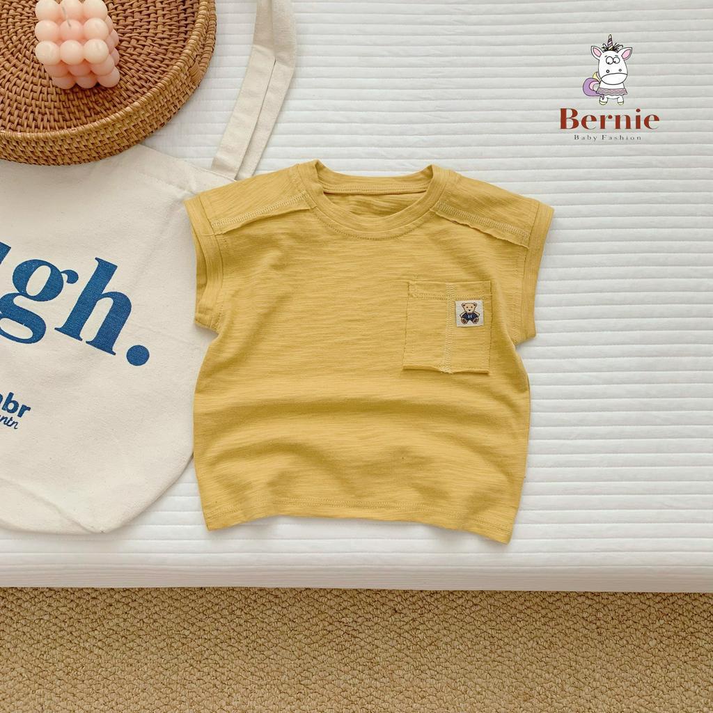 Áo thun ba lỗ tanktop áo thun sát nách bé trai có túi thêu gấu nổi bật cool ngầu phong cách hàn quốc từ 9 đến 24kg