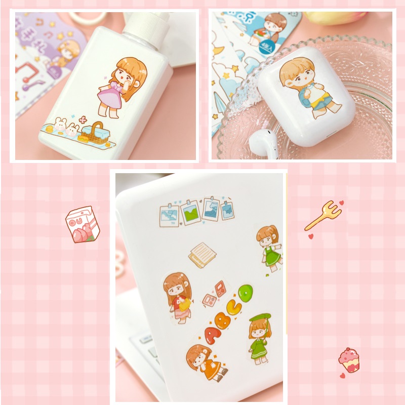 Set 4 Miếng Dán Trang Trí Hình Cô Gái Hoạt Hình Dễ Thương