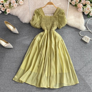 #2017 [Order] Đầm tay ngắn cổ vuông 3 màu chất voan bo phần trên có size
