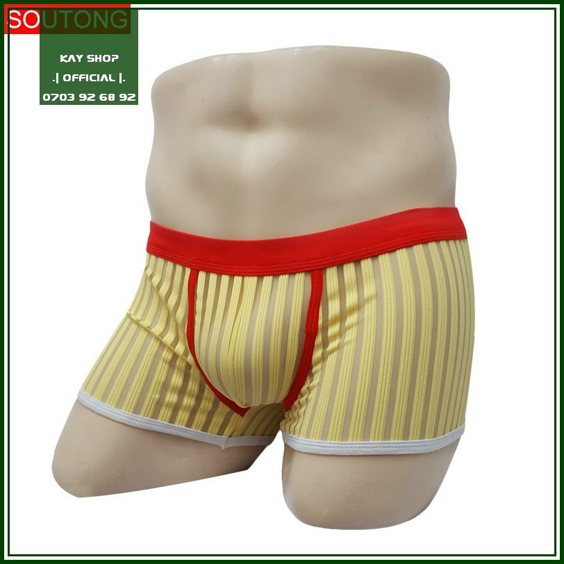 Quần lót nam boxer lưới bông cotton xuyên thấu sexy gợi cảm - Quần sịp đùi vân viền tôn mông QLBXSOUTONG