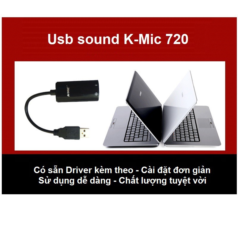 Card âm thanh gắn ngoài cho máy tính K-Mic KM720 - Usb sound card KM 720 cao cấp - Card sound Usb KM720