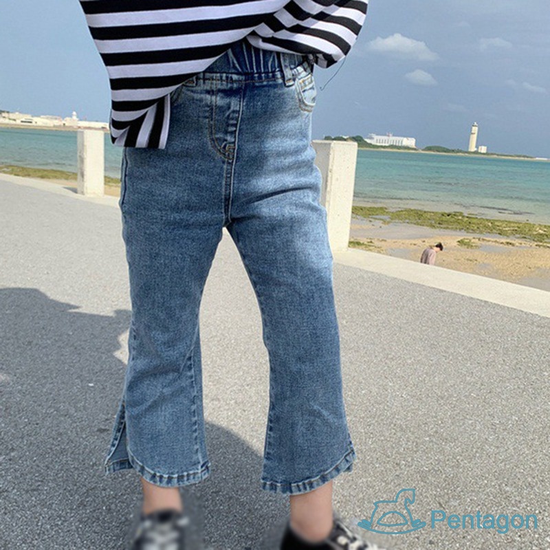 Quần Jean Ống Loe Màu Sắc Đơn Giản Cho Bé Gái