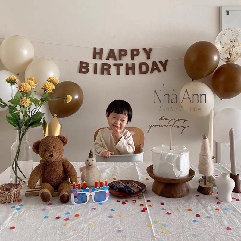 Dây Chữ Happy Birthday Màu Nâu Bằng Xốp Trang Trí Sinh Nhật Phong Cách Hàn Quốc - S3K170