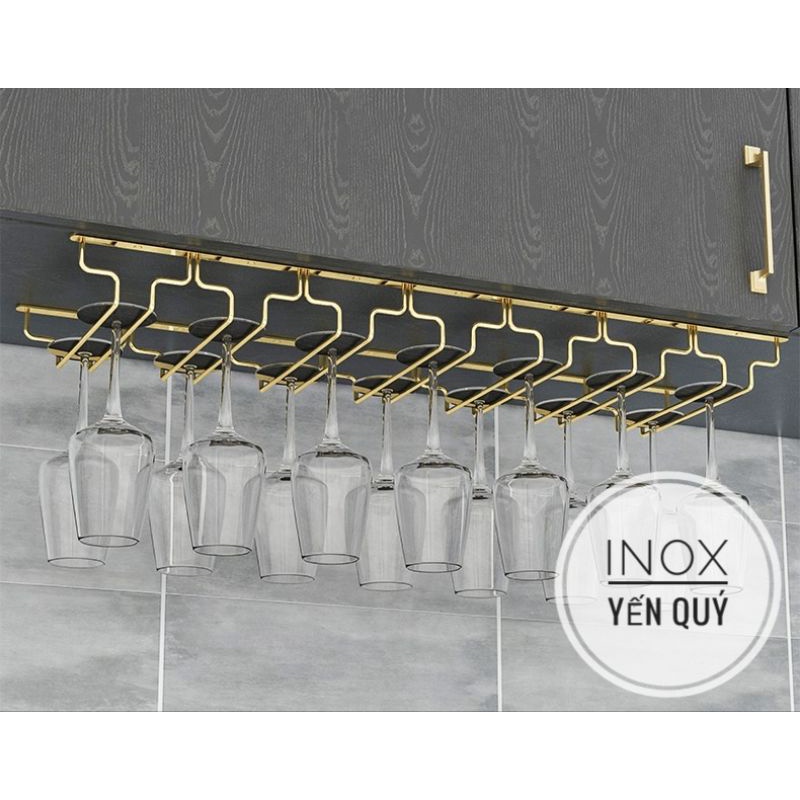 INOX 304 GIÁ KỆ TREO LY RƯỢU VANG 3/4/5/6/7/8 HÀNG SÂU 18/22.5/28CM CHẤT LIỆU BẰNG INOX 304 MẠ MÀU VÀNG BÓNG ĐẸP