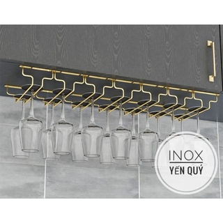 Inox 304 treo ly rượu vang 3/4/5/6/7/8 hàng sâu 18/22.5/28cm chất liệu bằng inox 304 mạ màu vàng bóng đẹp