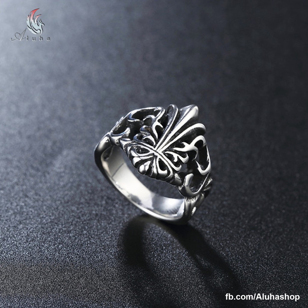 Nhẫn Titan Chrome Heart họa tiết hoa Iris cách điệu unisex - R082 - Aluha