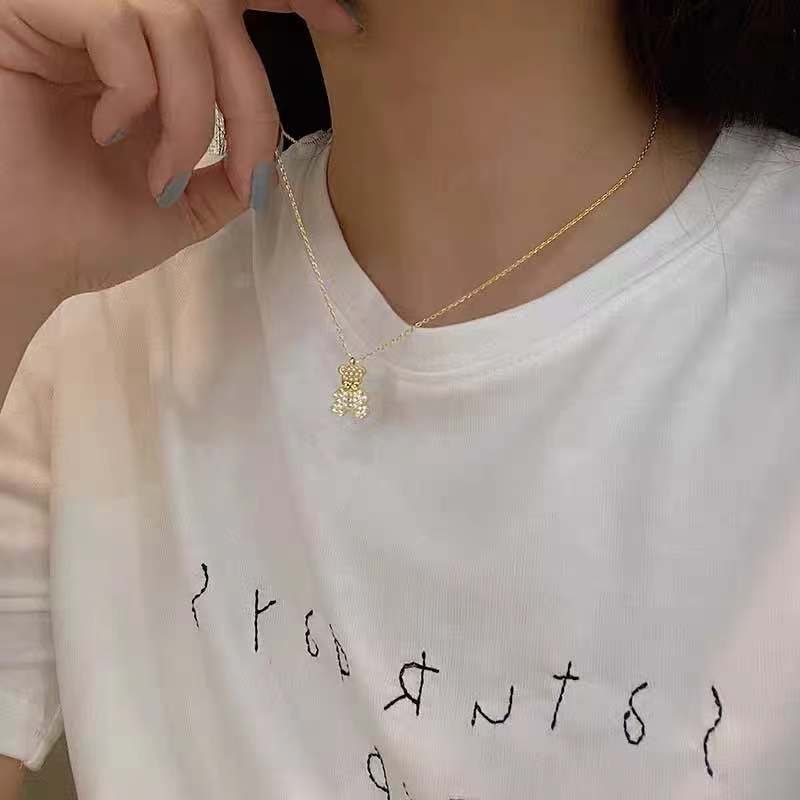 Dây Chuyền Mặt Hình Gấu Hoạt Hình Đính Kim Cương Giả Thời Trang Cho Nữ