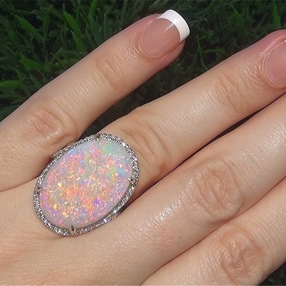 Nhẫn Đính Đá Opal Nhân Tạo Lấp Lánh Cho Nữ