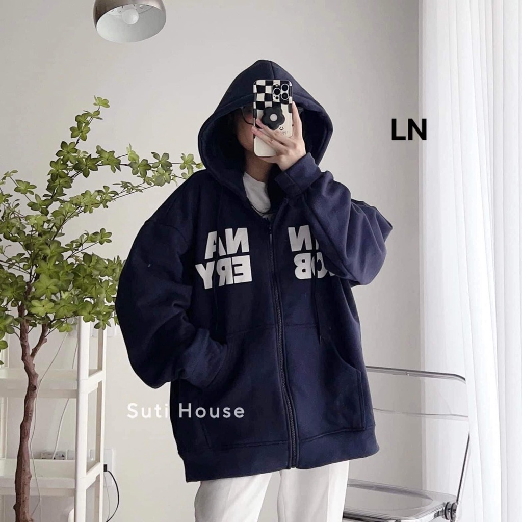 Áo khoác nỉ có mũ 2 lớp in chữ NAERYY nam nữ mặc đẹp (LN6-005)