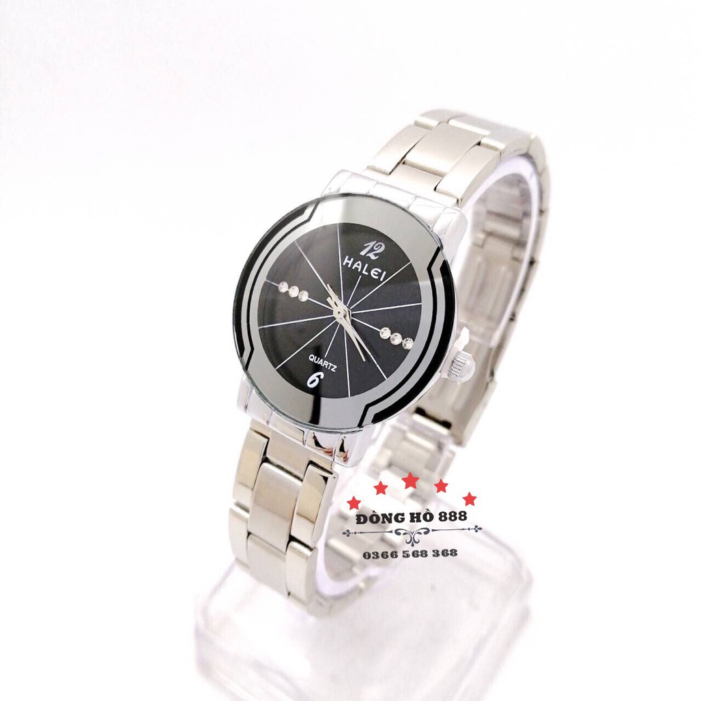 Đồng hồ Nữ chống nước Halei dây kim loại không ghỉ, chống xước mặt tròn size 26mm màu trắng HL457