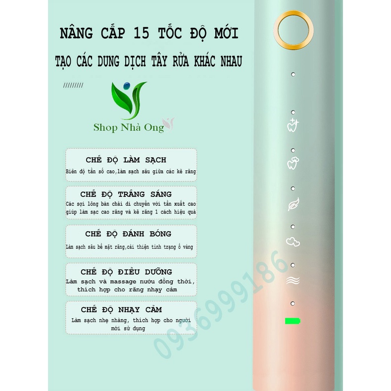 Bàn chải điện JIALAIYA tặng 5 đầu chải, Chải Sạch Mảng Bám Tới 10X giải pháp chăm sóc răng miệng,da mặt hiệu quả