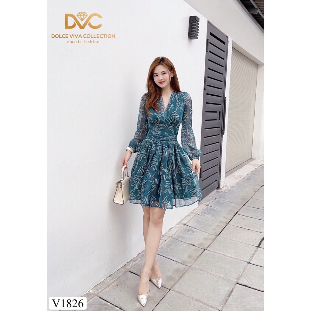 [Ảnh thật/video] Đầm cổ V hoa xanh lolita siêu xinh Váy xanh hoa lá hạt cổ V