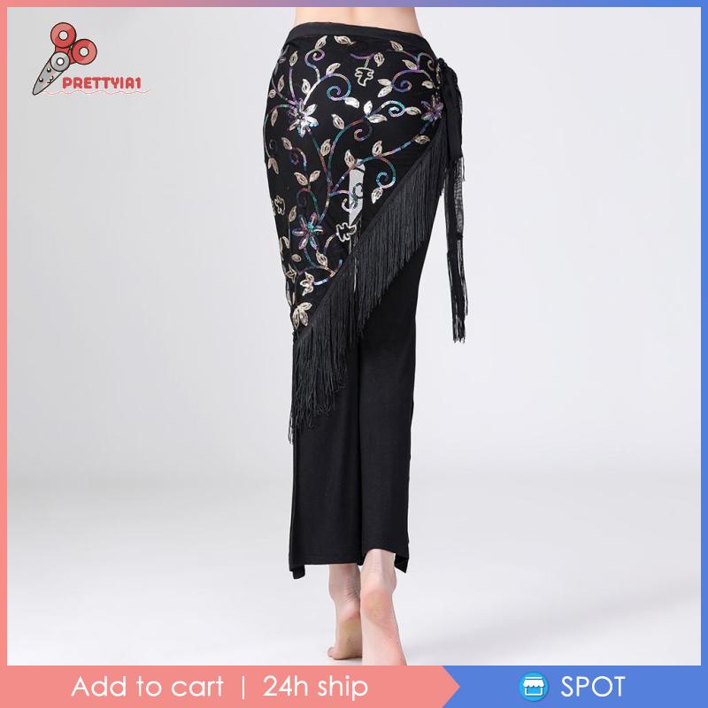 [Prettyia1] Thắt Lưng Dây Xích Tua Rua Bằng Vải Voan Đính Kim Sa Màu Đỏ Hóa Trang Múa