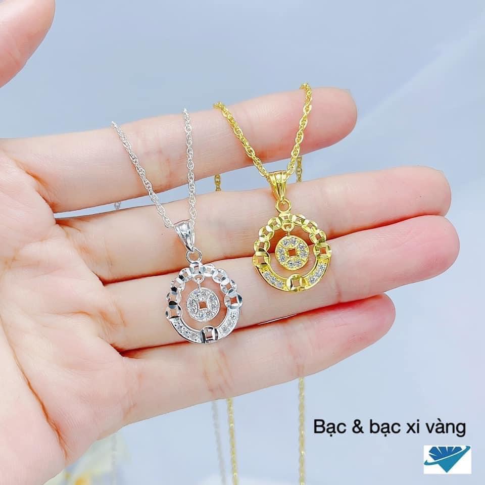 Dây chuyền mặt kim tiền đính đá nhỏ chiêu tài lộc chuẩn bạc ta - Kho sỉ bạc Nhất Linh