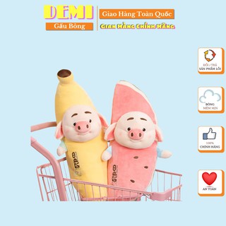Gấu Bông Gối Ôm Chuối Dưa Hấu Tiktok Vải Co Dãn 4 Chiều Thú Mặt Heo Lợn Nhồi Bông