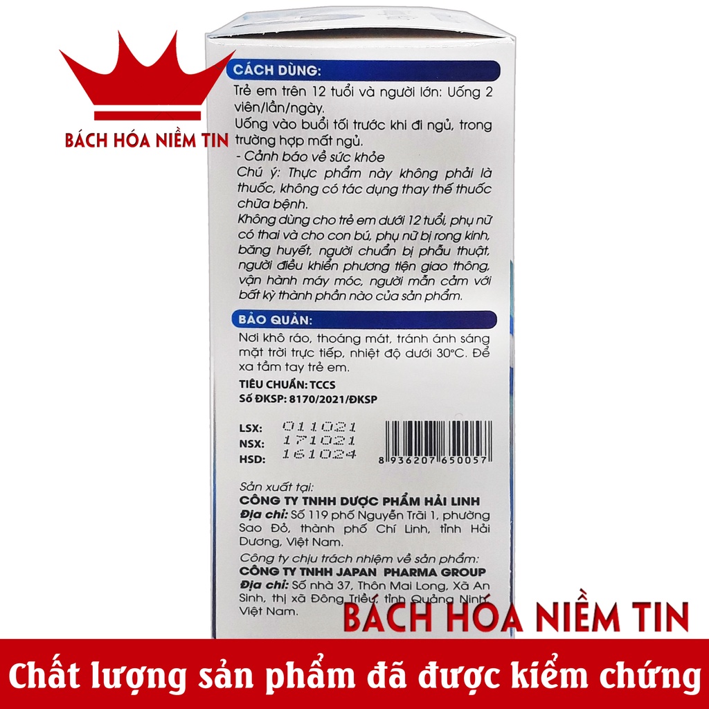 Viên uống an thần ĐỊNH TÂM DƯỠNG NÃO - giúp dễ ngủ, ngủ sâu giấc - thành phần thảo dược an toàn khi sử dụng - Hộp 30V