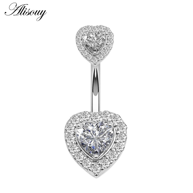 Alisouy 1 Khuyên Rốn Thép Không Gỉ Đính Đá cz Hình Trái Tim
