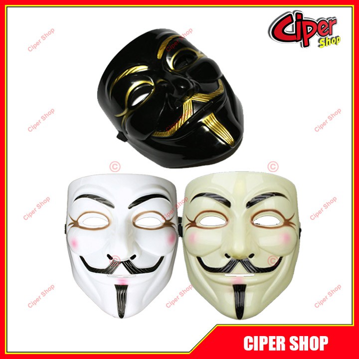 Mặt nạ hacker Anonymous Trắng Vàng Đen có viền mắt