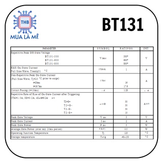 BT131 Triac BT 131 chất lượng cao (Túi 10 con)